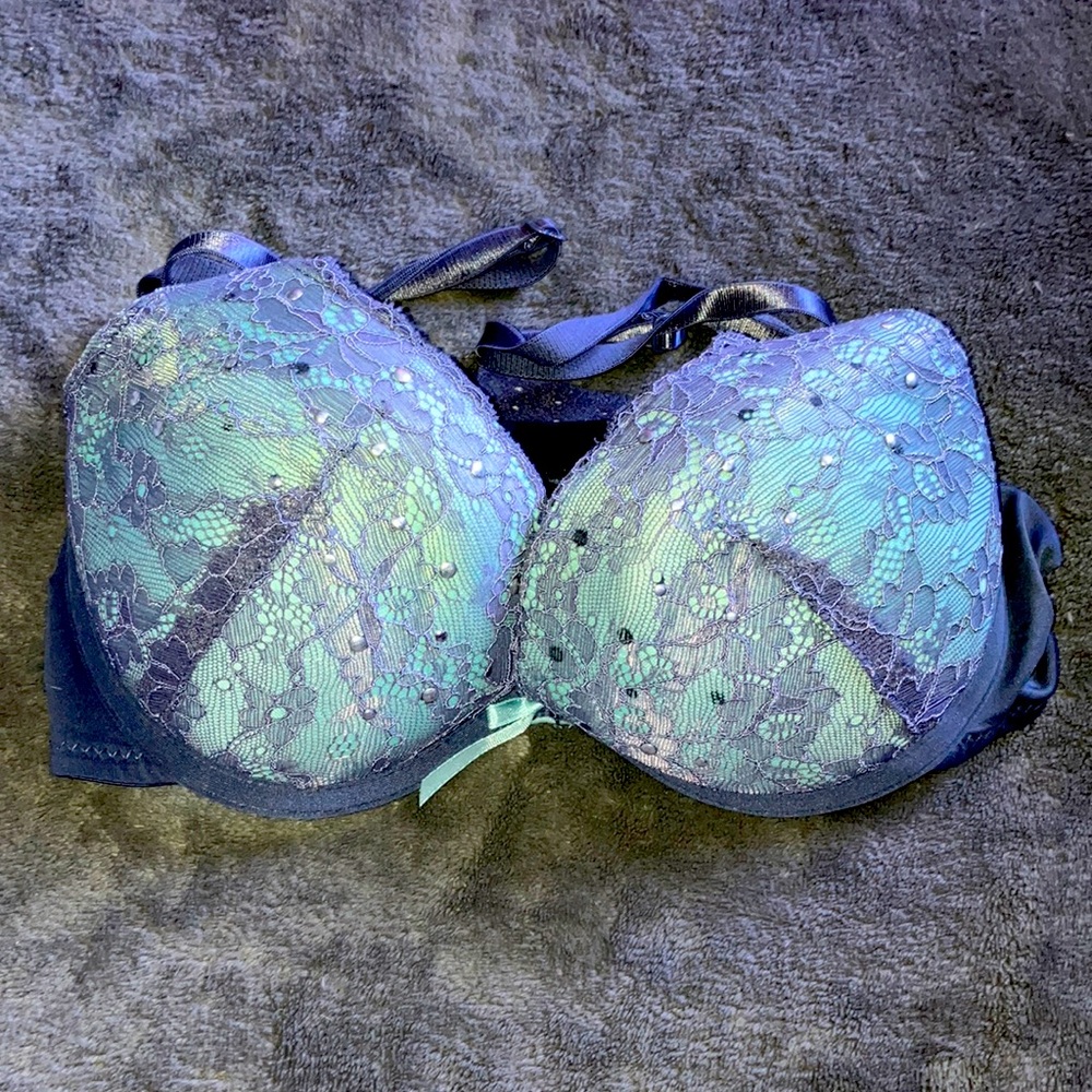 XOXO Sea Foam Blue & Dark Periwinkle Padded Push Up Bra 34C